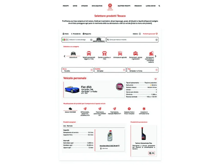 Selettore Prodotti Texaco: la scelta del lubrificante diventa più semplice